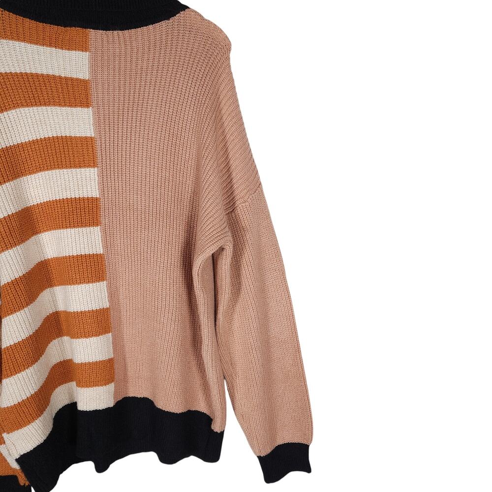 Thread Virginia Polo Sweater Large Orange Black Stripe Colorblock Partial Zip - Picture 9 of 14